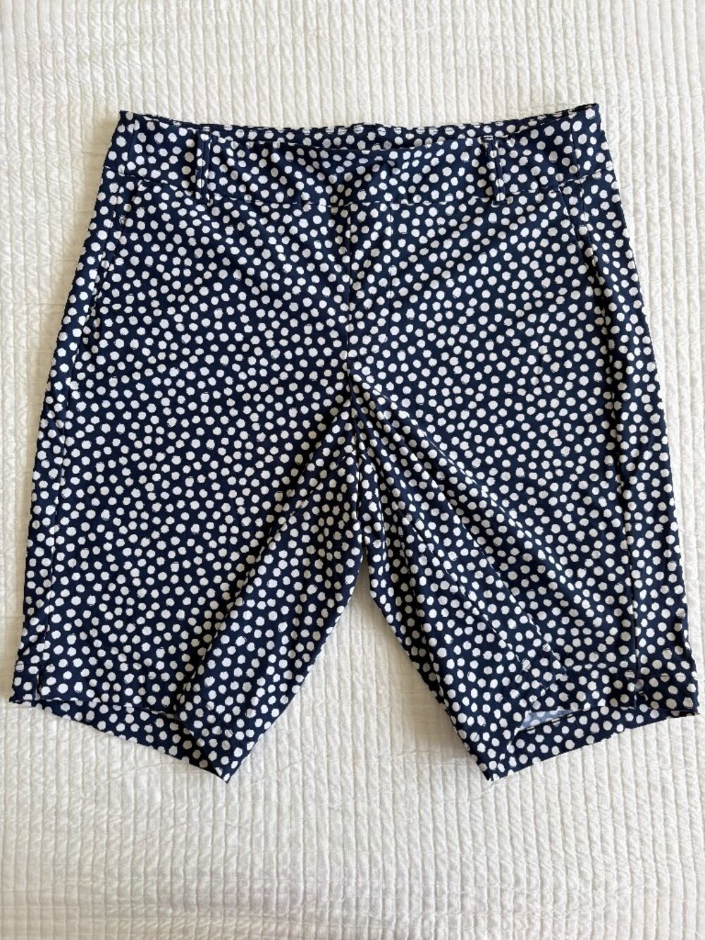 SPANX Shorts Womens Medium Navy White Polka Dot Sunshine SPF Bermuda M